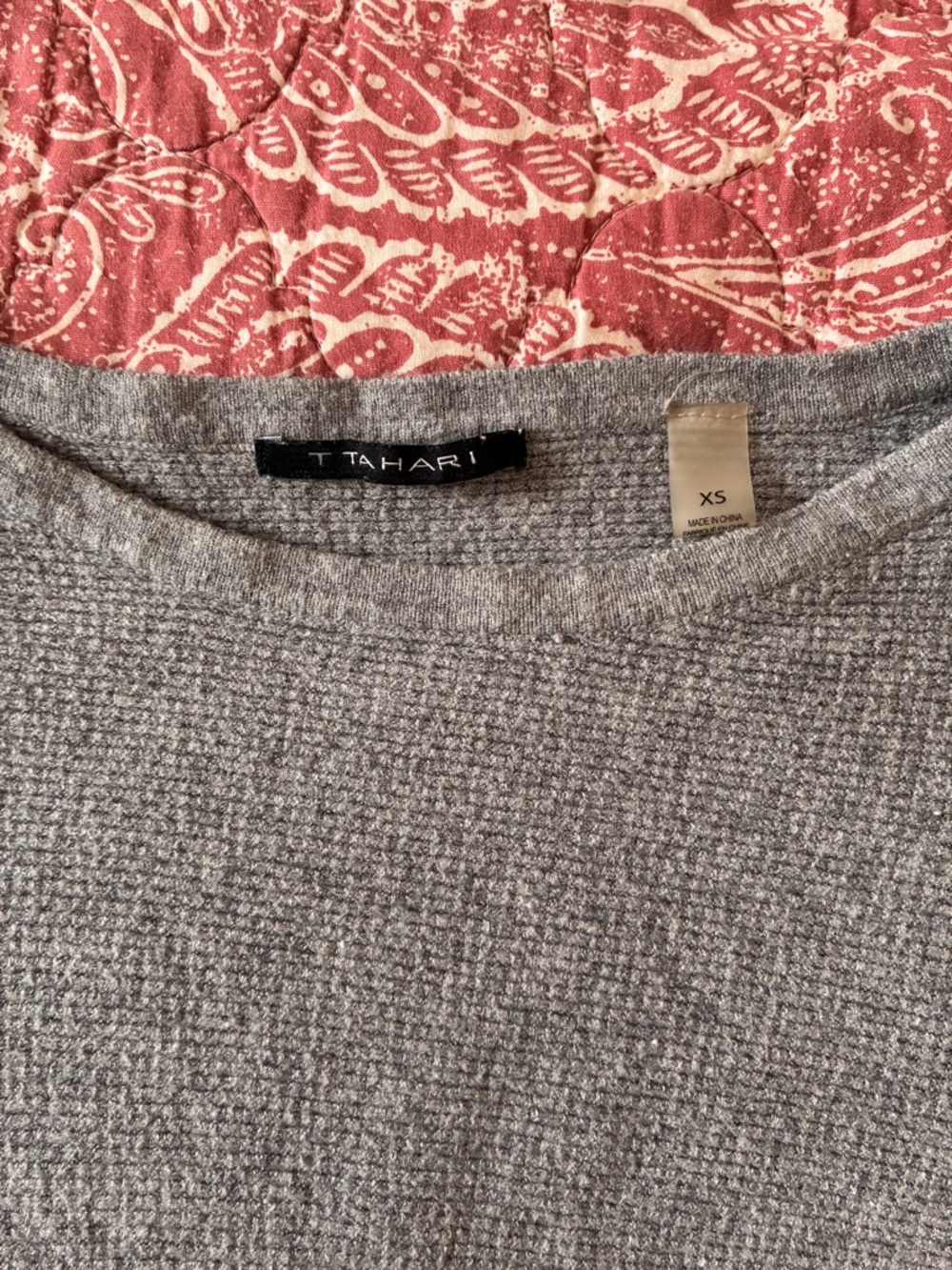 Tahari Gray Waffle-Knit Sweater